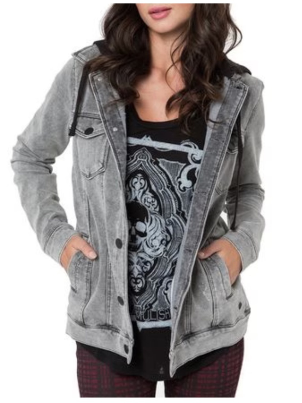 METAL MULISHA Legacy Hooded Shacket Jacket Gray Black Medium
